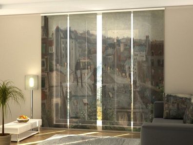 Fotogardine 1-4 tlg. "Blick auf die Dächer von Paris" Schiebegardine mit Kunstmotiv