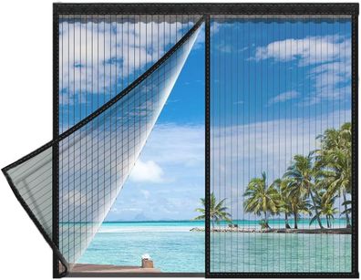 Magnetisches Fliegengitter Fenster, starke Magnete, 100x120cm, Schwarz