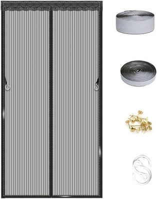 Fliegennetz Fenster Magnet 90x210cm, Klettband, Klebmontage, Schwarz