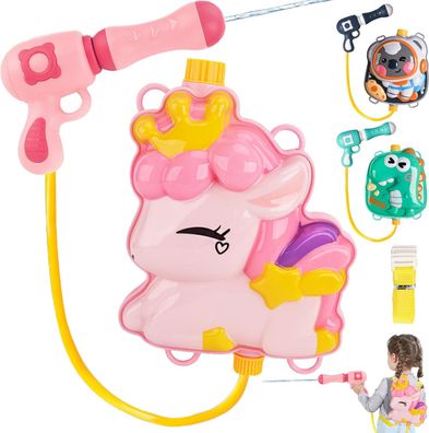 Rucksack Wasserpistole Kinder, Einhorn Motiv, 2000ml Reichweite 8m, Pony Design