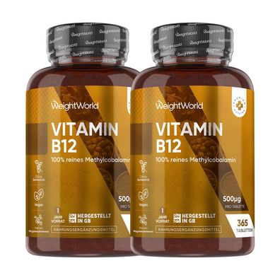 Vitamin B12-500mcg pro Tablette - 365 vegane Tabletten - 1 Jahr Vorrat - 2 Packungen
