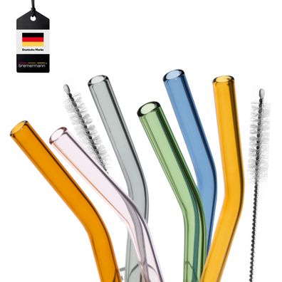 bremermann 6er Glas-Trinkhalme, 15 cm Länge, wiederverwendbar, bunt inklusive 2