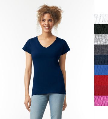 5er Pack Damen Deluxe Softstyle V-Neck T-Shirt Gildan Baumwolle Öko-Tex 64V00L