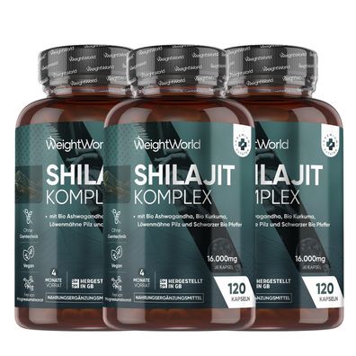 WeightWorld Shilajit Komplex 16.000mg - 120 vegane Kapseln für 4 Monate Vorrat 3Pack