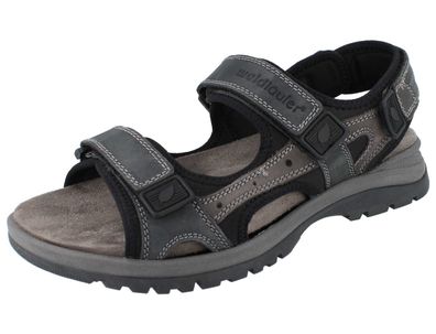 Waldläufer H-Taro Herren Klett Sandale schwarz grau Glattleder Textil