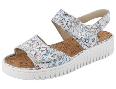 Waldläufer K-Valerie Damen Sandale Sandalette weiß Effektleder Blumenmuster