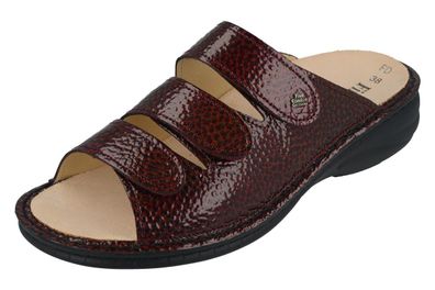 FINN Comfort Hellas Damen Pantolette Hausschuhe dunkelrot weinrot Lackleder