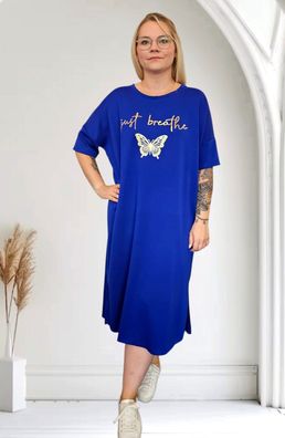 Italy Soft Touch Kleid Midikleid Halbarm Metallic Print Gold one size in Royalblau
