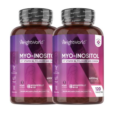 Inositol 4000mg Tabletten - Mit Chrom, Vitamin B6 & B9-120 vegane Tabletten - 2 Pack