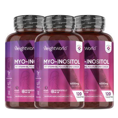 Inositol 4000mg Tabletten - Mit Chrom, Vitamin B6 & B9-120 vegane Tabletten - 3 Pack