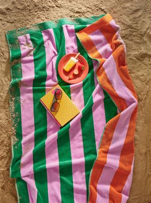 Beddinghouse Family Strandtuch Liegetuch 100x180 Bora Bora Streifen grün rosa