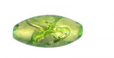 Glas-Perle - oval - Gold-grün bemalt - 20 x 8 mm