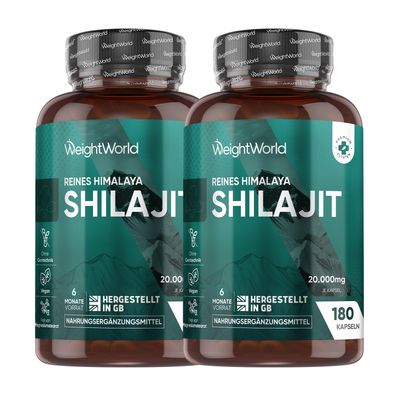 Reines Himalaya Shillajit (Mumijo) - 20.000mg - 180 vegane Kapseln - 2 Packungen