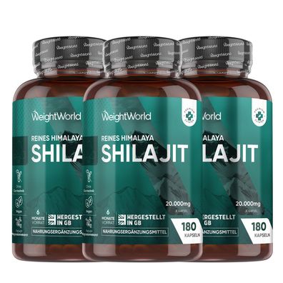 Reines Himalaya Shillajit (Mumijo) - 20.000mg - 180 vegane Kapseln - 3 Packungen