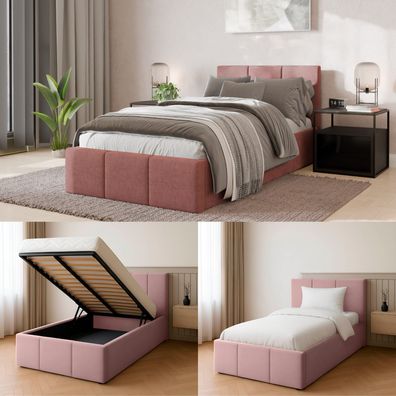 Muralo Polsterbett für Schlafzimmer Bett mit Stauraum Einzelbett mit Polsterkopfteil