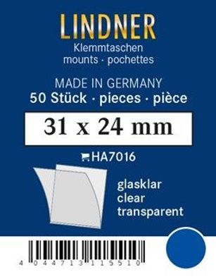 Lindner ha7016 50er Packung Zuschnitte 31 mm x 24 mm Unterfolie glasklar