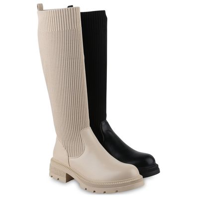 VAN HILL Damen Leicht Gefütterte Schlupfstiefel Stiefel Profil-Sohle
