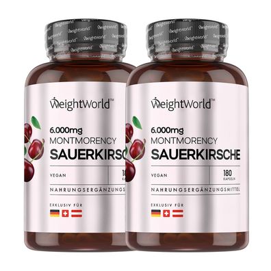 Montmorency Sauerkirschen Kapseln 6000 mg (50:1) - 180 Vegane Kapseln - 2 Packungen