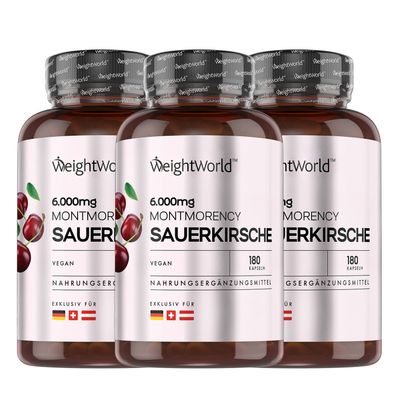 Montmorency Sauerkirschen Kapseln 6000 mg (50:1) - 180 Vegane Kapseln - 3 Packungen