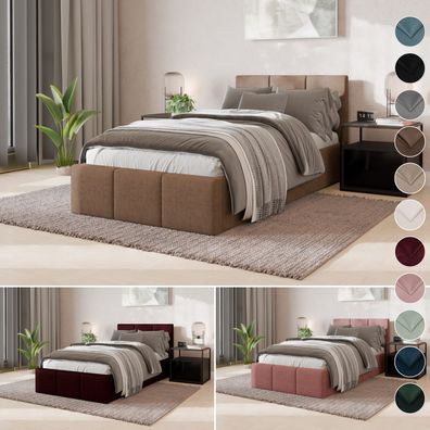 Muralo Polsterbett für Schlafzimmer Einzelbett mit Kopfteil Bett mit Stauraum