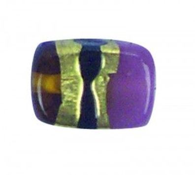 Glas-Perle "Rechteck" - brombeer gelüstert, gold bemalt - 14 x 10 x 5mm