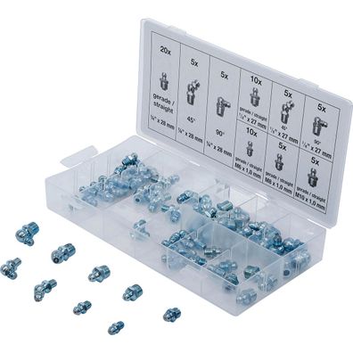 Schmiernippel Sortiment metrisch/Zollgrößen gerade- 45&deg; 90&deg; Fettnippel 70 tlg