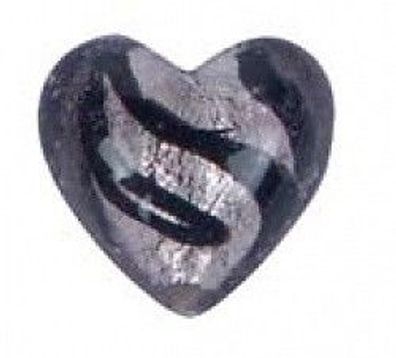 Glas-Perle "Herz" - brombeer gestreift gelüstert - 26 mm Durchmesser