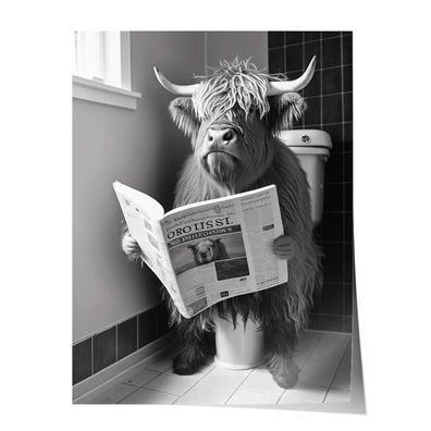 Poster Leinwandbild Stier auf Toilette Deko Bad Badezimmer Gäste WC Klo schwarz weiß