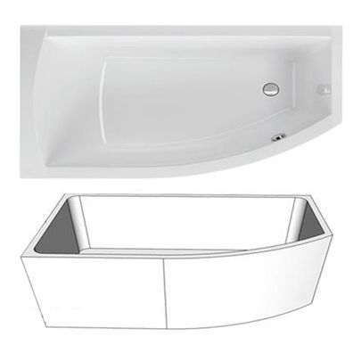 Acryl Raumsparwanne Flo links 160 x 95 cm weiß Wanne Styropor Wannenträger
