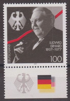 BRD 1997 postfrisch mit Unterrand MiNr. 1904. 100. Geburtstag von Dr. Ludwig Erhard
