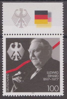 BRD 1997 postfrisch mit Oberrand MiNr. 1904. 100. Geburtstag von Dr. Ludwig Erhard