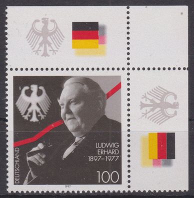 BRD 1997 postfrisch Ecke oben rechts MiNr. 1904 100. Geburtstag von Dr. Ludwig Erhard
