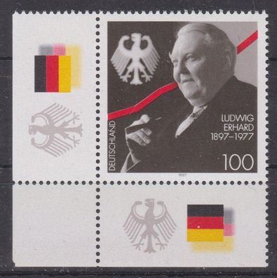 BRD 1997 postfrisch Ecke unten links MiNr. 1904 100. Geburtstag von Dr. Ludwig Erhard