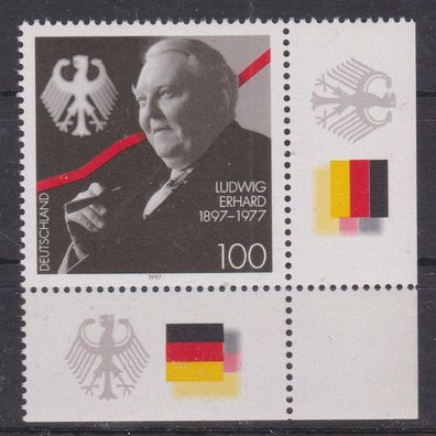 BRD 1997 postfrisch Ecke unten recht MiNr. 1904 100. Geburtstag von Dr. Ludwig Erhard