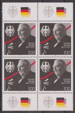 BRD 1997 postfrisch vierer Block MiNr. 1904 100. Geburtstag von Dr. Ludwig Erhard