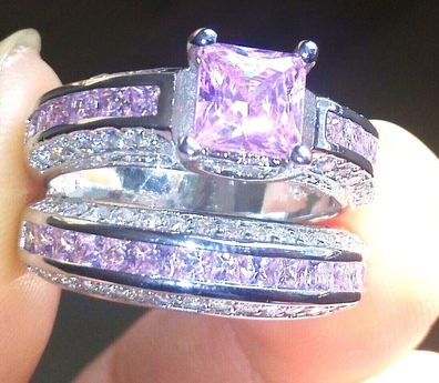 Eleganter 2-teiliger Damen Ring im edlen rosanen Design, Zirkonia besetzt (RR100725