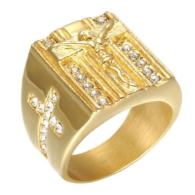 Jesus am Kreuz Religion Ring für Männer vergoldet(JR100725)