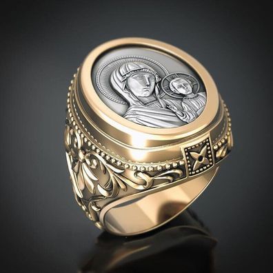 Jesus und Maria Religion Ring für Männer vergoldet(JR100725)
