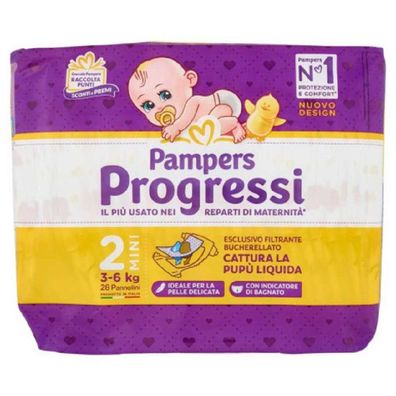 Pampers Progressi Größe 2 Mini (3–6 kg) – 4 Packungen 28 Stück 112 Windeln)