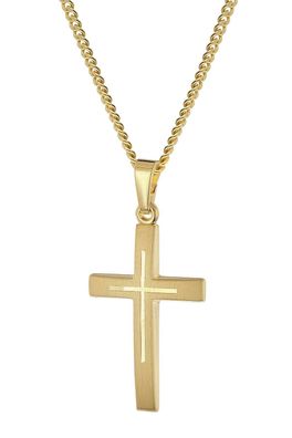 trendor Schmuck Goldener Kreuz-Anhänger 585/14K An Goldplattierter Silberkette 28599