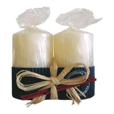 Handgeknetete Stumpenkerze Duo 2er Set elfenbein (80x50mm)