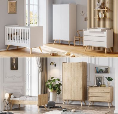Babyzimmer Kinderzimmer komplett VIENNA Set A weiß eiche Schrank Kommode Bett