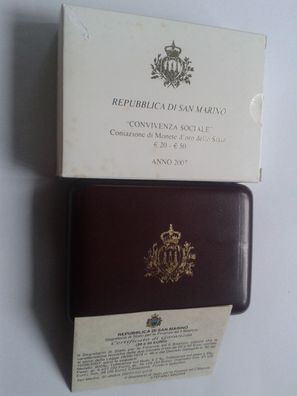 Original Etui + Umverpackung + Zertfikat für 20 + 50 euro 2007 San Marino Gold PP