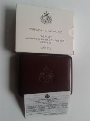 Etui + Umverpackung + Zertfikat für 20 + 50 euro 2005 San Marino Gold PP