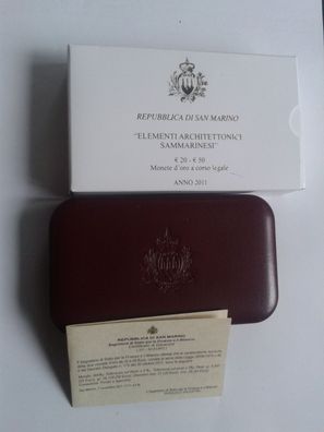 Etui + Umverpackung + Zertfikat für 20 + 50 euro 2011 San Marino Gold PP