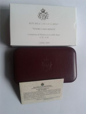 Etui + Umverpackung + Zertfikat für 20 + 50 euro 2009 San Marino Gold PP