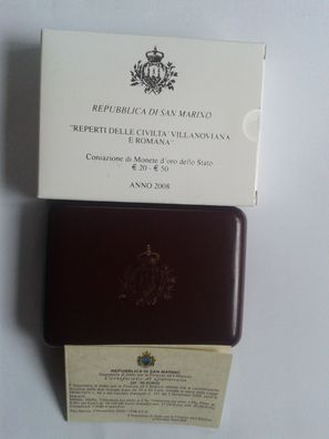 Etui + Umverpackung + Zertfikat für 20 + 50 euro 2008 San Marino Gold PP