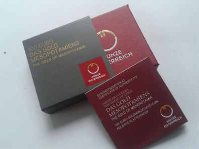 Etui Zertifikat Umverpackung 100 euro 2019 Österreich Magie des Goldes Mesopotamiens