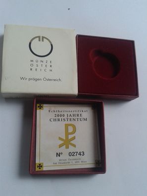 Etui Zertifikat Umverpackung 500 Schilling 2000 Österreich Geburt Christi Gold