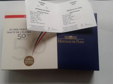 Etui Zertifikat Umverpackung für 500 euro 2013 Frankreich Elysee Vertrag 5 Unzen Gold
